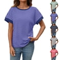 thumbnail image 1 of Women's Going Out Striped Knit T Shirt Short Sleeve Round Neck Casual Stretchy Everyday Spring Top, 1 of 9