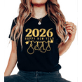 thumbnail image 1 of Women's Gold 2026 Happy New Year Cotton T-Shirt Casual Top Festive Ornament Graphic Short Sleeve Round Neck Black S-5XL, 1 of 5
