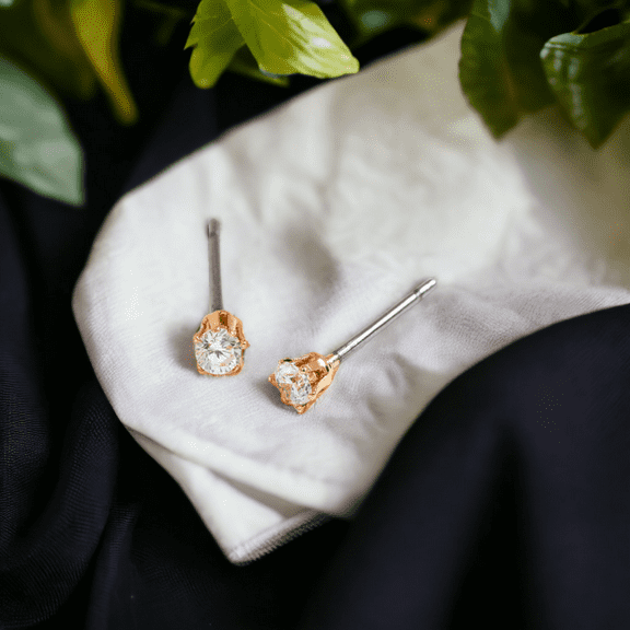 Women's Gold 2mm Cubic Zirconia Ear Sense Stud Earrings by Howard's