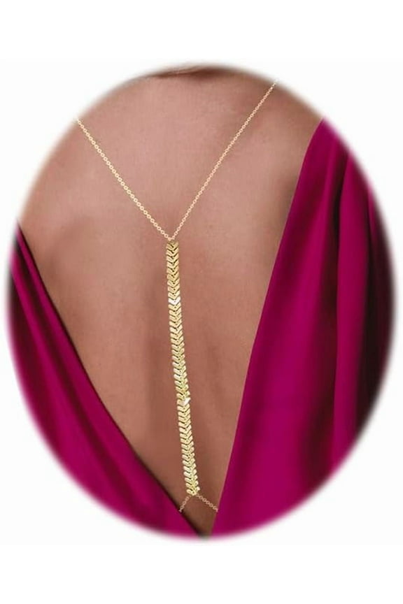 Women's Gold Back Chain for Backless Dress, Backdrop Necklace, Bridal Body Jewelry bra body chain bikini body jewelry[w403]