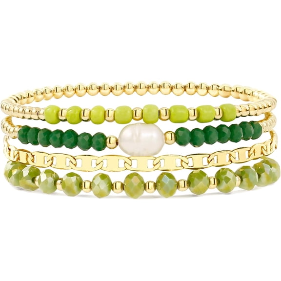 Women's Gold Beaded Bracelet Bohemian Style Crystal Multi-Layer Stackable Wrap Bracelet Set Fashion Jewellery