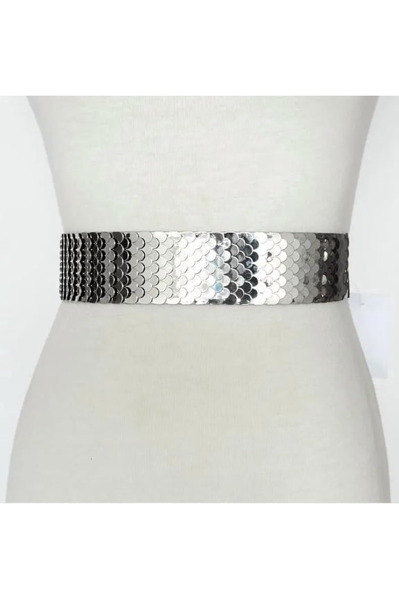 Women 's Gold Belt and Silver Wide Elastic Women Belt Metal Fish Skin Keeper Brand luxury hippie chic mujer