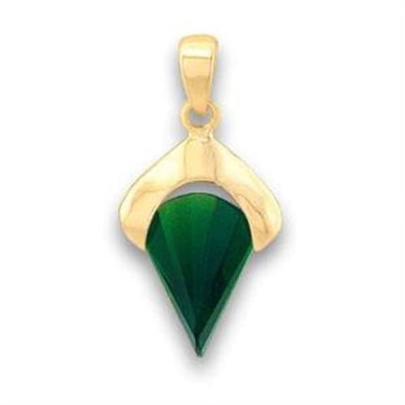 Women's Gold Brass Pendant with Synthetic Glass in Emerald