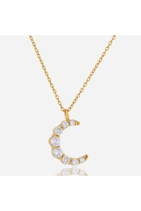 Womens Gold Crescent Moon Necklace, Cubic Zirconia Pendant Necklace, Dainty 18K Gold Plated Layering Jewelry, Adjustable Chain Gift for Her