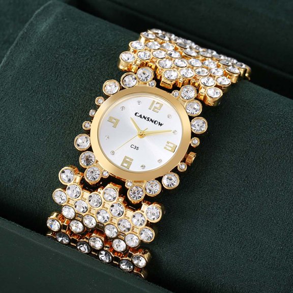 Women's Gold Crystal Bracelet Watch Analog Quartz Dress Watch