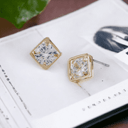 Women's Gold Dazzlers Cubic Zirconia Diamond Frame Stud Earrings by Howard's