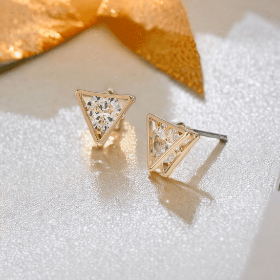 Women's Gold Dazzlers Cubic Zirconia Triangle Frame Stud Earrings by Howard's