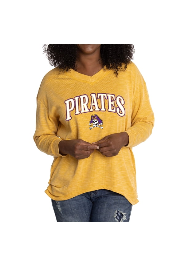 Women's Gold ECU Pirates Oversized Bailey Long Sleeve V-Neck Tri-Blend Tunic