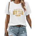 thumbnail image 1 of Women's Gold Happy New Year 2026 Comfortable T-Shirt Casual Top Retro Font Graphic Short Sleeve Round Neck White S-5XL, 1 of 5