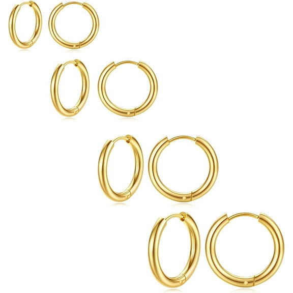Women's Gold Hoop Earrings Set, 14K Gold Plated Hypoallergenic Ultra Thin Small Earrings Set Cartilage Spiral Hoop Earrings Pack for Women Men Different Sizes