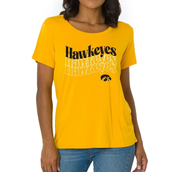 Women's Gold Iowa Hawkeyes Scarlet Scoop Neck T-Shirt