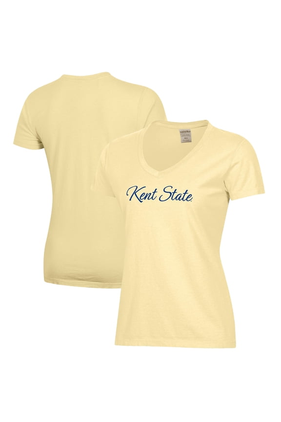 Women's Gold Kent State Golden Flashes Script Logo Comfort Wash V-Neck T-Shirt