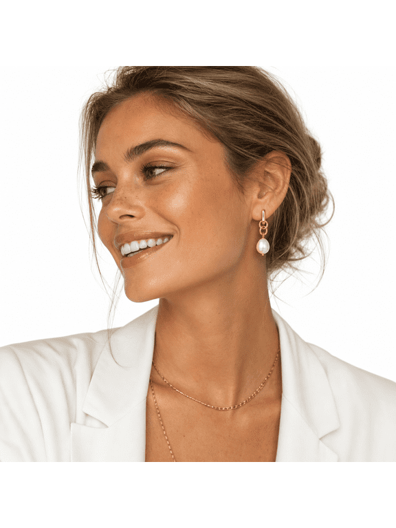 Womens Gold Knot Faux Pearl Drop Earrings Elegant Irregular Simulated Pearl Dangle Earrings for Everyday Wear, Weddings & Parties high-end jewelry
