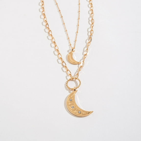 Women's Gold Luna Layered Moon Pendant Necklace by Elsie & Zoey
