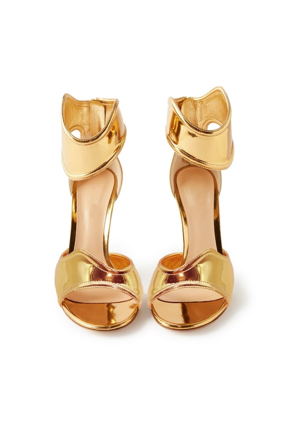 Women's Gold Metallic Open Toe Heels Sandals Back Zipper Dressy Heels Ankle Strap Heels for Party Wedding 6