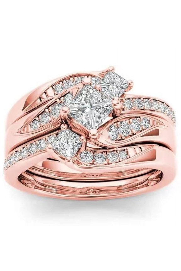 Women's Gold-Plated Artificial Diamond Micro-Inlaid Zircon Three Sets of Ring