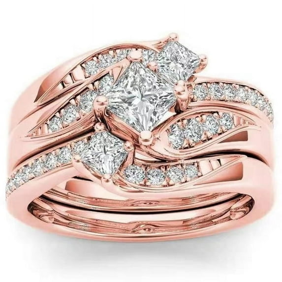 Women's Gold-Plated Artificial Diamond Micro-Inlaid Zircon Three Sets of Ring