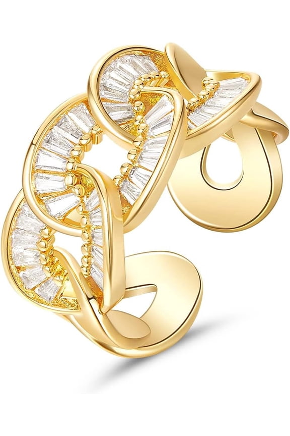 Women's Gold Ring, 14K Gold Plated Adjustable Personalized Irregular Geometric Diamond Twisted Open Stackable Ring Chunky Ring Delicate Square Crystal Zirconia Jewellery Gift