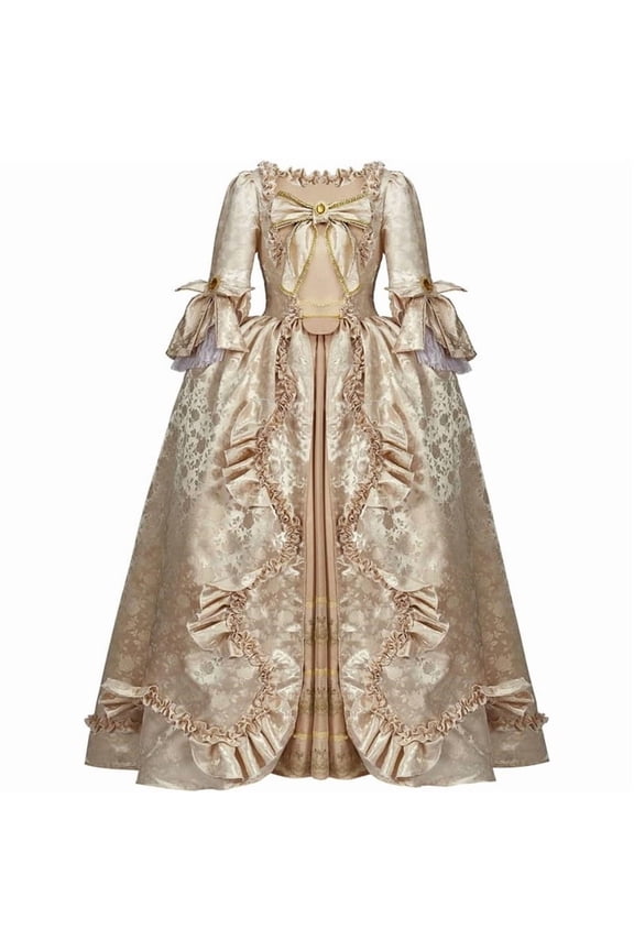 Women's Gold Rococo Style Ball Gown Vintage Royal Court Dress 18th Century Long Dress