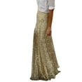 thumbnail image 1 of Women's Gold Sequin Maxi Skirt - Elastic Waist, Slim Fit, Floor Length - Elegant Glitter Party Skirt for Holiday Events, 1 of 7