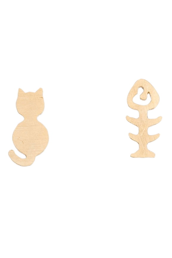 Women's Gold Stud Buds Kitty & Fish Bone Earrings by Howard's