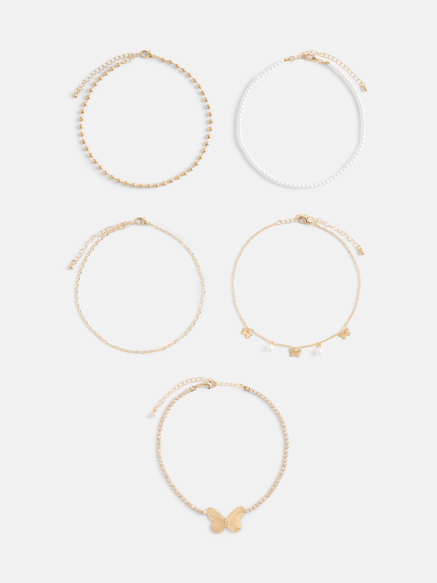 No Boundaries Women's Gold Tone Choker Necklace Set with Butterflies, 5 Piece