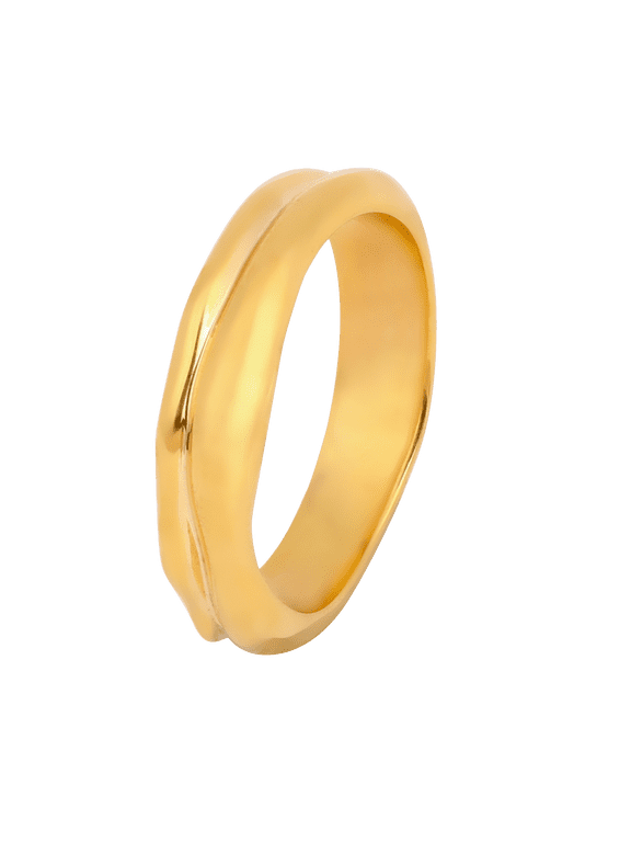 Women's Gold Tone Brass Ring, Organic Curved Minimalist Band, Sculptural Stackable Fashion Jewelry