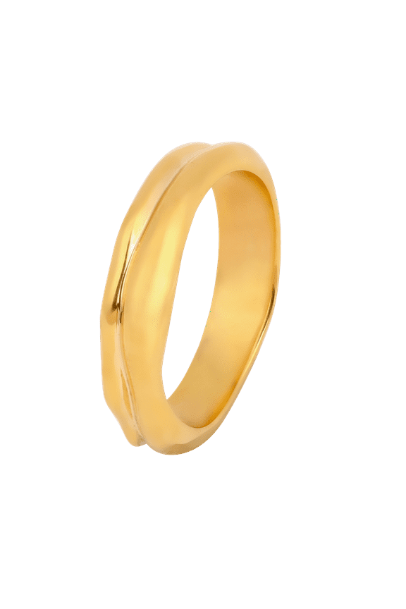 Women's Gold Tone Brass Ring, Organic Curved Minimalist Band, Sculptural Stackable Fashion Jewelry