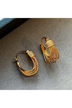 Womens Gold Tone Chain Hoop Earrings, Rhinestone Accent Layered Tassel Earrings