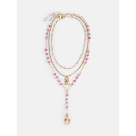 No Boundaries Women's Gold Tone Layered Y Necklaces, 3 Piece