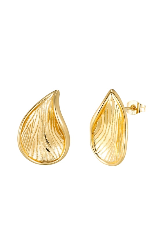Women's Gold Tone Teardrop Stud Earrings, Textured Water Drop Shape Ear Studs, Stylish Accessory for Dating Party Daily Use