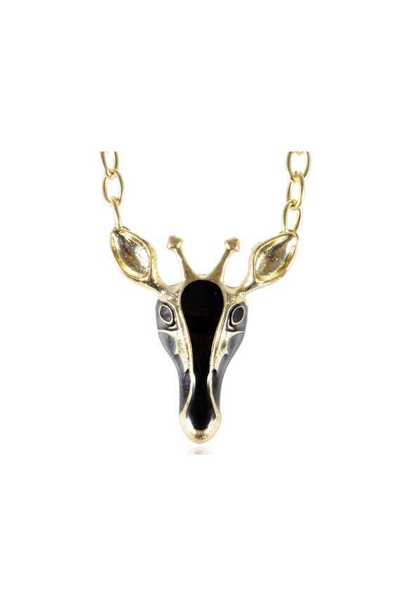 Women's Gold Toned Black Enamel Giraffe Head Dangling Pendant Charm Teen Gift Necklace
