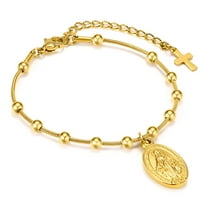 Women's Gold Virgin Mary Bracelet, 14k Gold Plated Catholic Rosary Bead Cross Bracelets, Non Tarnish Hypoallergenic Religious Baptism Virgen de Guadalupe Bracelets Jewelry Gifts for Her