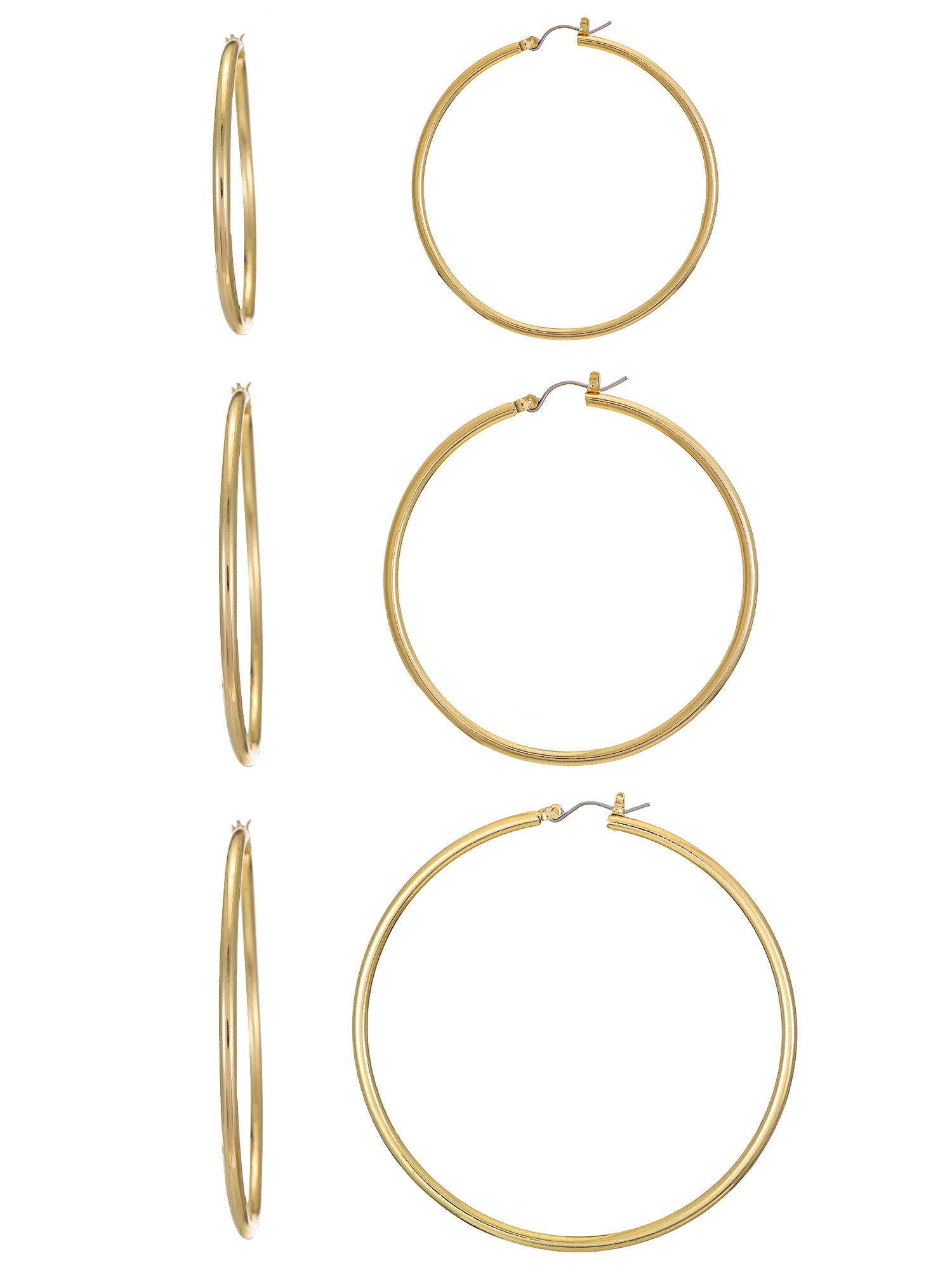 Women's Gold-tone Hoop Earrings, 3 Pairs
