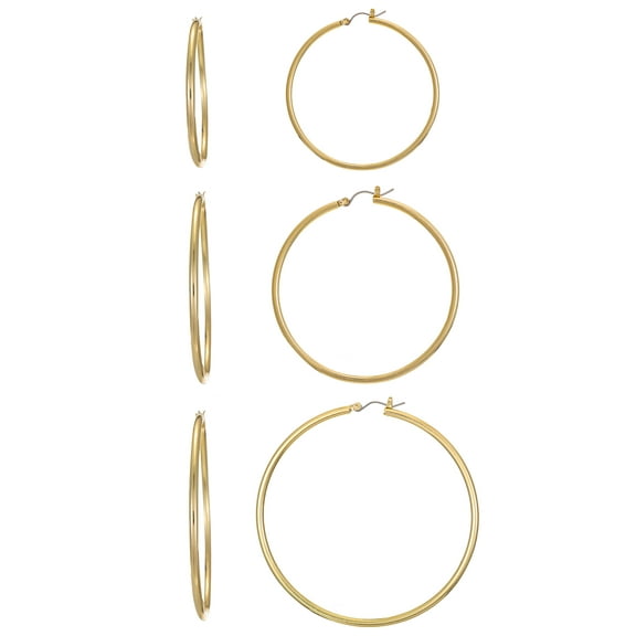 Women's Gold-tone Hoop Earrings, 3 Pairs