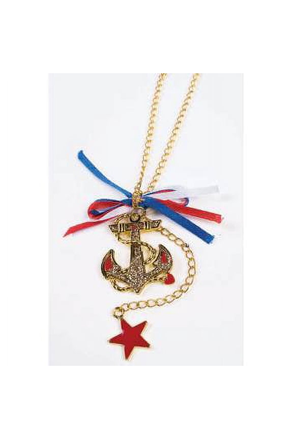 Women's Gold with Red and Navy Enamel Nautical Anchor Pendant Necklace
