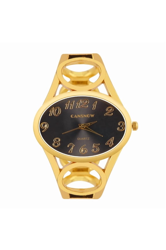 Women’s Golden Bangle Watch Chic Cuff-Style Wristwatch Quartz Timepiece with Cutout Band
