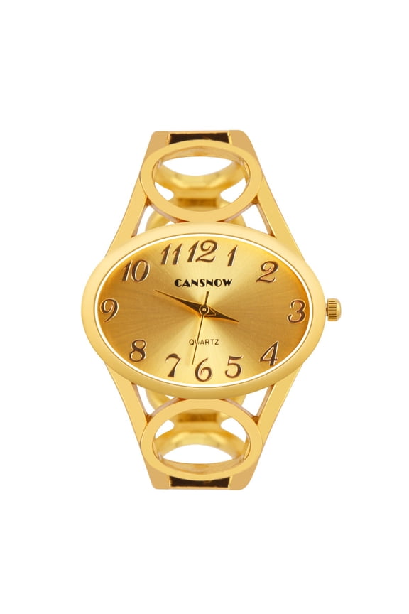 Women’s Golden Bangle Watch  Openwork Cuff Watch Golden Tone Classic Numeral Dial