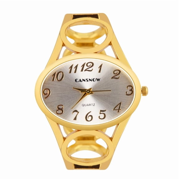 Women’s Golden Bangle Watch Oval Face Openwork Cuff Watch Elegant Golden Tone Design