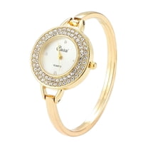 Women’s Golden Bangle Watch with White Round Dial Crystal Accent Quartz Bracelet Watch