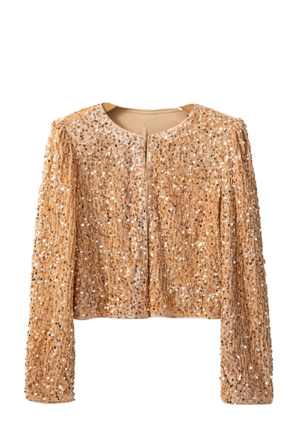 Women's Golden Fleece Sequined Open Front Cropped Jacket | [ZhiHiMeRi] | (US 12-14)L