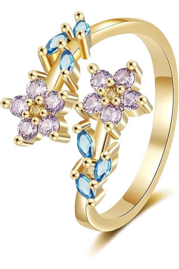 Women's Golden Flower Leaf Ring, 925 Sterling Silver European and American Fashion, Creative Set Zircon Open Ring