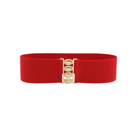 INSPIRE CHIC Women's Interlock Buckle Stretchy Belts Fashion Vintage Elastic Waistband for Dresses Coats 65x6cm/25.6x2.4" Red