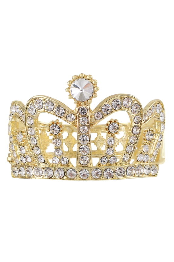 Women's Golden Tone Sparkly Clear Crystal Rhinestones Crown Tiara Princess Cuff Bracelet