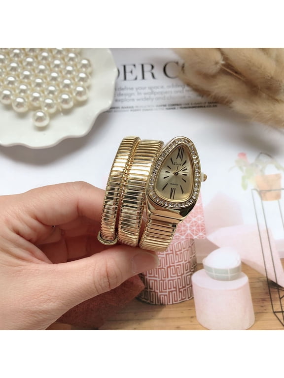 Women’s Golden-Tone Wrap Watch Timeless Snake Design Instant Luxury Steal the Show at Events Crystal Trim Quartz Fashion Wrist Watch