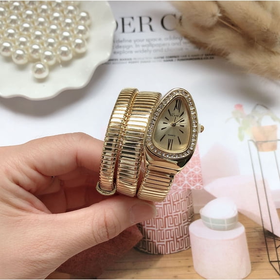 Women’s Golden-Tone Wrap Watch Timeless Snake Design Instant Luxury Steal the Show at Events Crystal Trim Quartz Fashion Wrist Watch