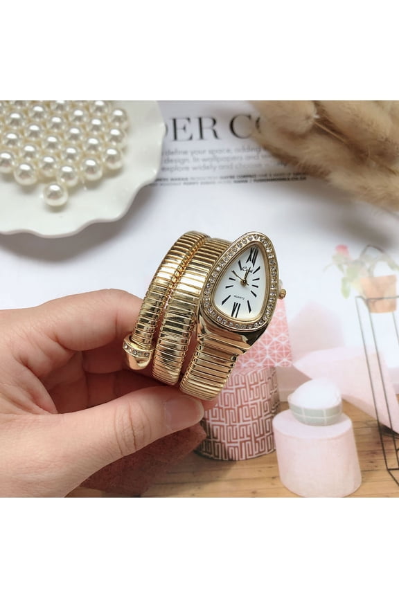Women’s Golden-Tone Wrap Watch Timeless Snake Design Instant Luxury  Steal the Show at Events Crystal Trim Quartz Fashion Wrist Watch