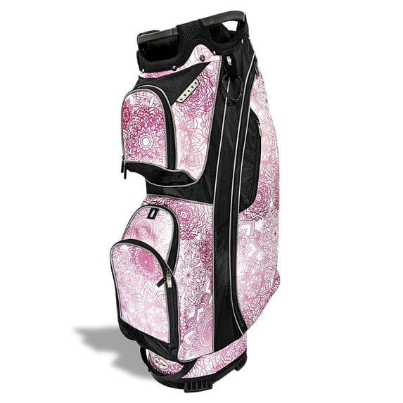 Women’s Golf Cart Bag – Taboo Fashions Resort Collection Lightweight 14-Way Ladies Bag with Cooler, Rain Hood, 7 Zippered Pockets, Tee Holder & More (Pink Mandala)