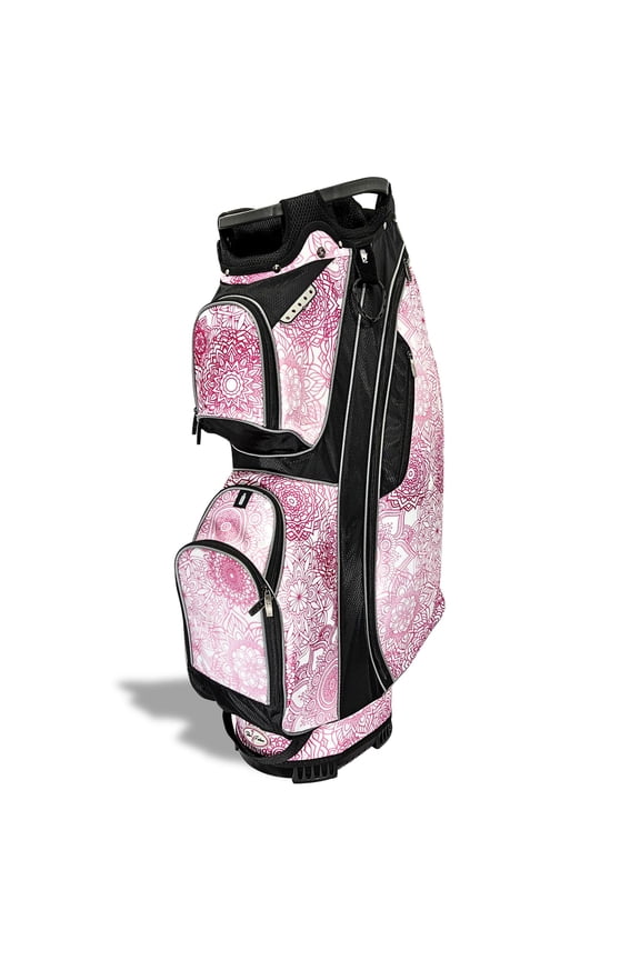 Women’s Golf Cart Bag – Taboo Fashions Resort Collection Lightweight 14-Way Ladies Bag with Cooler, Rain Hood, 7 Zippered Pockets, Tee Holder & More (Pink Mandala)