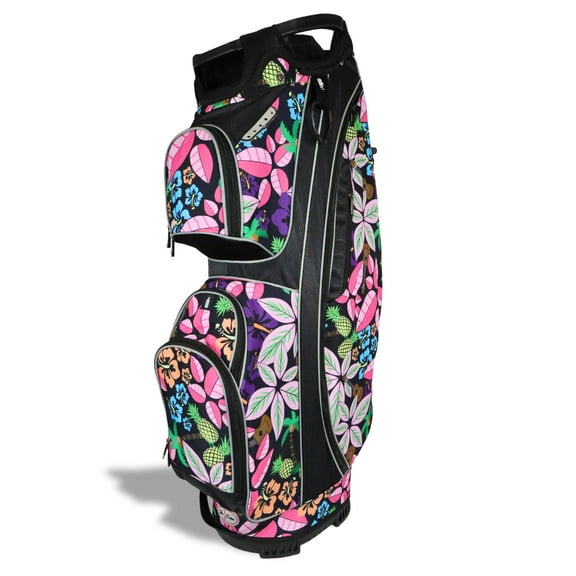 Women’s Golf Cart Bag – Taboo Fashions Resort Collection Lightweight 14-Way Ladies Bag with Cooler, Rain Hood, 7 Zippered Pockets, Tee Holder & More (Tropical Paradise)